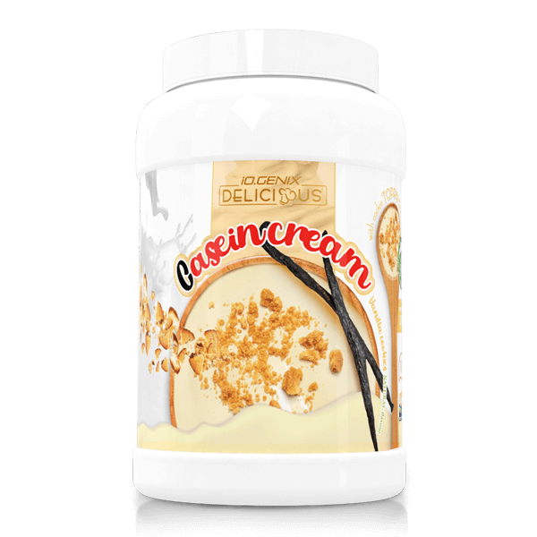 Casein Cream en con toppings hecho por IO.Genix complemento alimenticio de caseina
