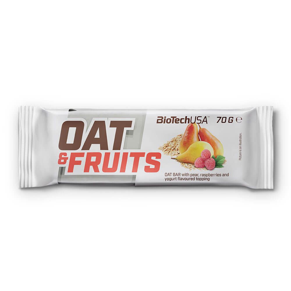 Oat & fruits bote de 70g de la marca Biotech USA en la sección de barritas de carbohidratos