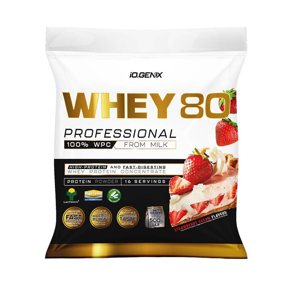 Whey 80 Profesional presentación de 500g por IO.Genix complemento alimenticio de proteina de suero whey