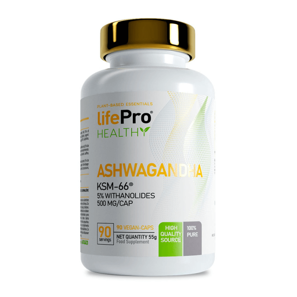 Ashwagandha 500mg ksm66 presentación de 90 cápsulas veganas de la marca LifePRO