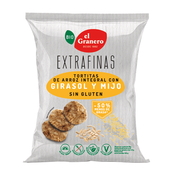 Tortitas de arroz integral com girassol e painço - El Granero Integral 0
