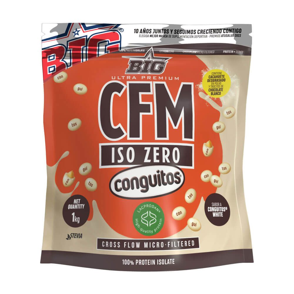 CFM ISO Zero envase de 1kg hecho por BIG complemento alimenticio de proteína de aislado de suero isolate
