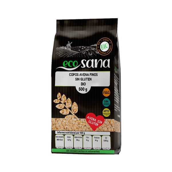Copos de Avena Finos Integrales Bio Sin Gluten bote de 500g de la marca EcoSana en la sección de Cereales y Legumbres
