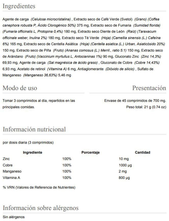 Información nutricional