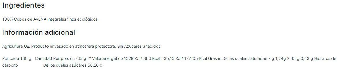 Información nutricional