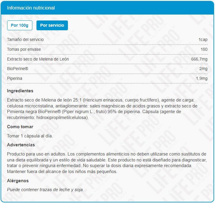 Información nutricional