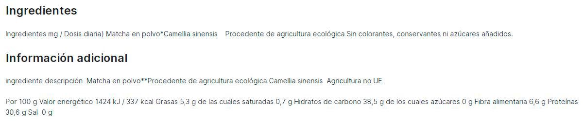Información nutricional