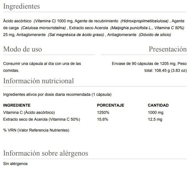 Información nutricional