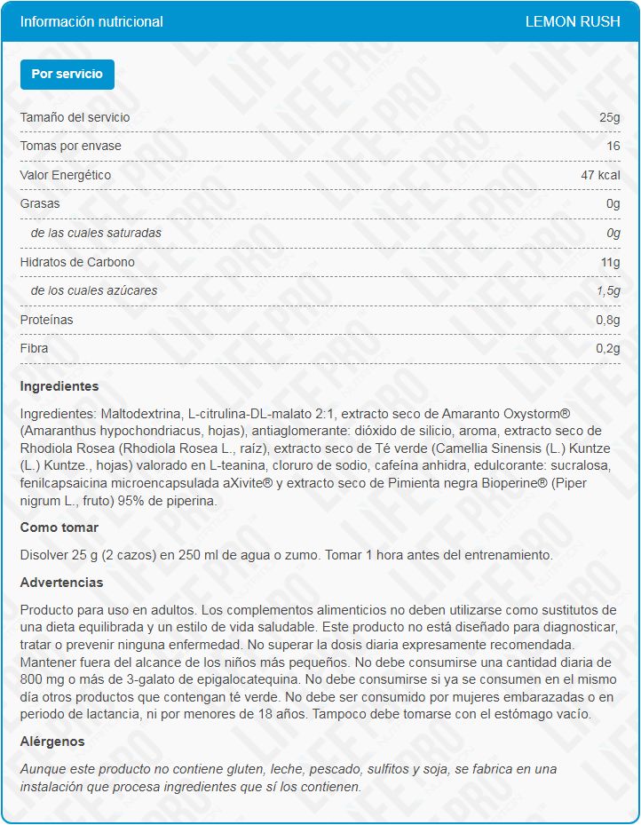Información nutricional