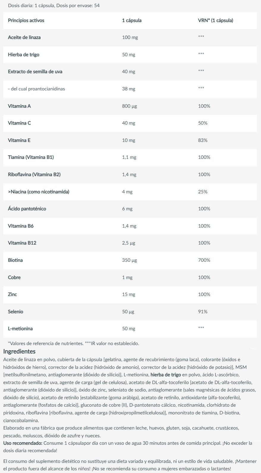 Información nutricional